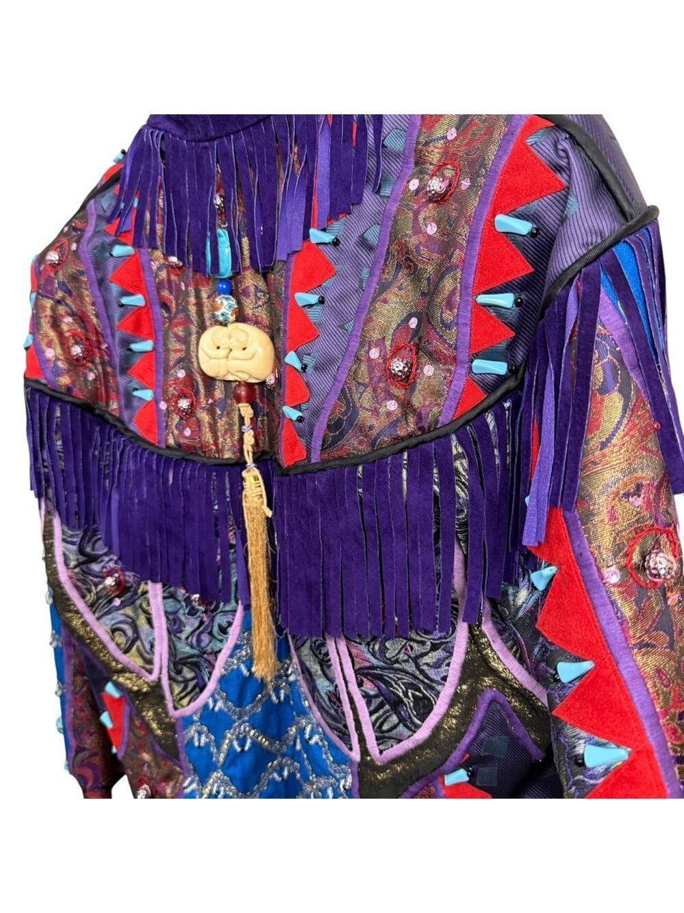 Vintage Judith Roberts Mexico Patchwork Fringe Jacket Beaded Western L/XL - Picture 5 of 16